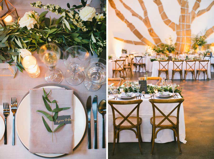 Wedding with greenery and floral table setting