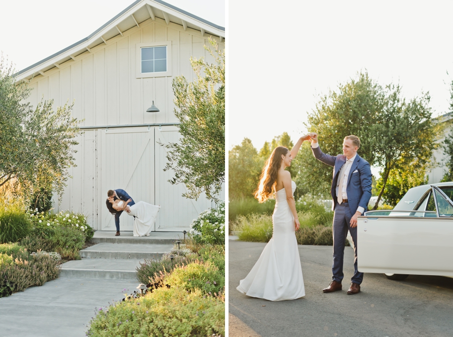 bride and groom dancing after getting married at harrow cellars