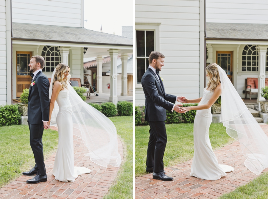 First Look between bride and groom at Triple S Ranch in Napa, CA