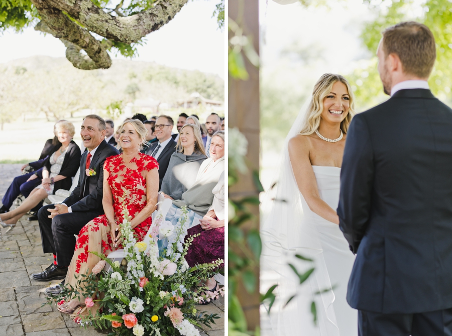 Parents laugh and the bride says her wedding vows