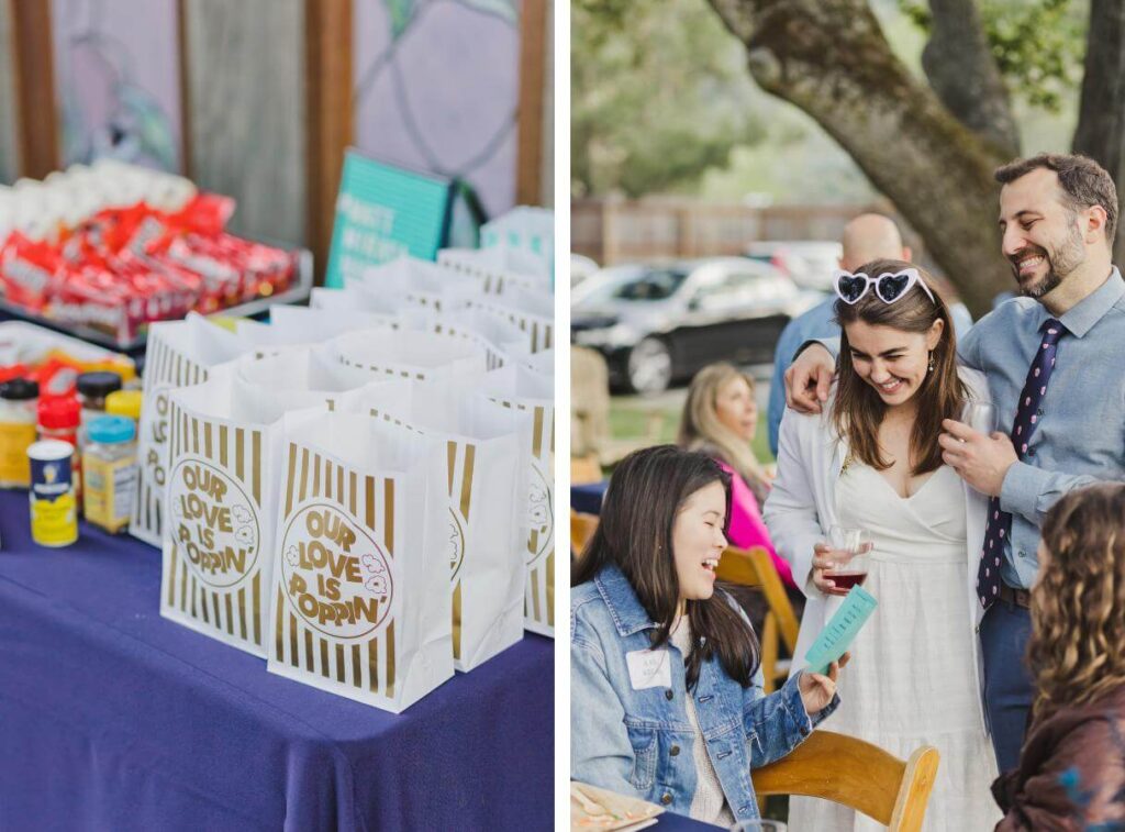 Movie night popcorn buffet for wedding welcome dinner